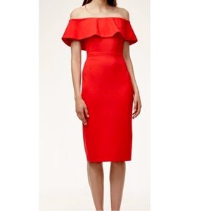 Babaton red off shoulder dress